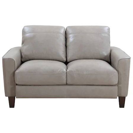Contemporary Leather Loveseat with Exposed Wood Legs